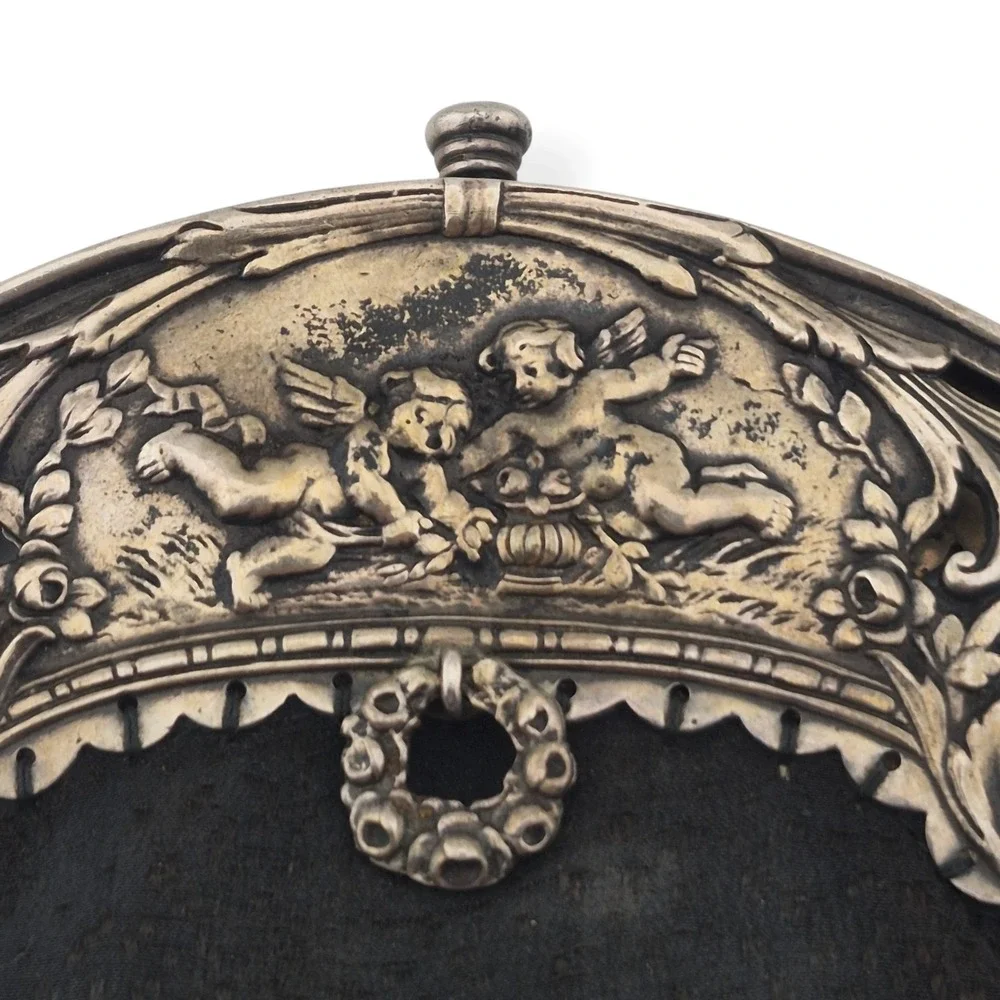 Antique Sterling Silver Cherub Opera Purse S1 Medallion Chain 11.5oz Victorian